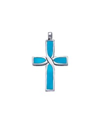 Infinity Cross Silver Turquoise Inlay Pendant