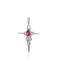 Modern Celtic Knotwork Cross Silver & Garnet Pendant