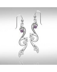 Modern Celtic Triquetra Amethyst Dangle Earrings