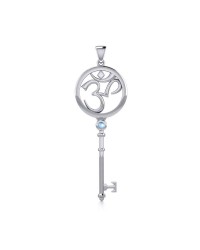 Om Symbol Key Pendant with Blue Topaz