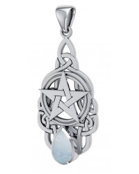 Pentacle Knot Pendant with Rainbow Moonstone Gemstone