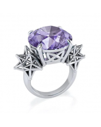 Sacred Hexagon Amethyst Gemstone Silver Ring