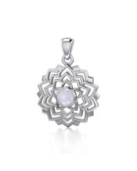 Sahasrara Crown Chakra Silver and Rainbow Moonstone Pendant