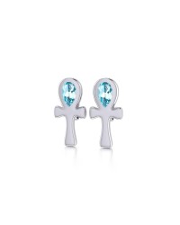 Ankh Post Earrings with Blue Topaz Gemstones