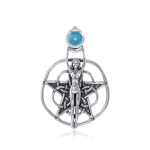 Goddess Pentagram Blue Topaz Pendant