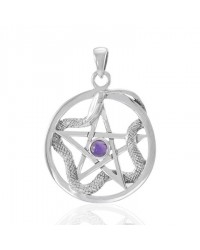 Star and Weaving Snake Silver Pendant with Amethyst