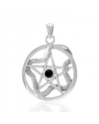 Star and Weaving Snake Silver Pendant with Black Onyx