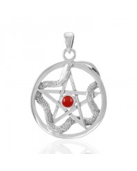 Star and Weaving Snake Silver Pendant with Carnelian