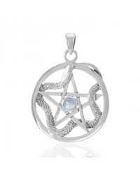 Star and Weaving Snake Silver Pendant with Rainbow Moonstone