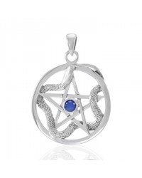 Star and Weaving Snake Silver Pendant with Sapphire