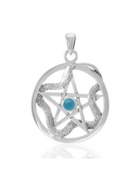 Star and Weaving Snake Silver Pendant with Turquoise