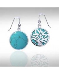 Tree of Life Turquoise Silver Earrings