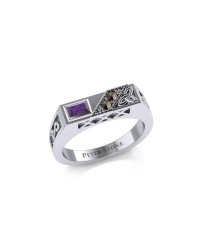 Trinity Knot Rectangle Band Ring with Amethyst