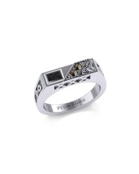 Trinity Knot Rectangle Band Ring with Black Onyx