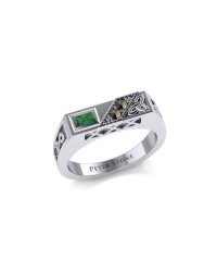 Trinity Knot Rectangle Band Ring with Emerald