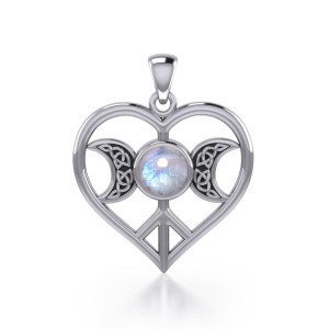 Triple Goddess Love Peace Pendant with Rainbow Moonstone