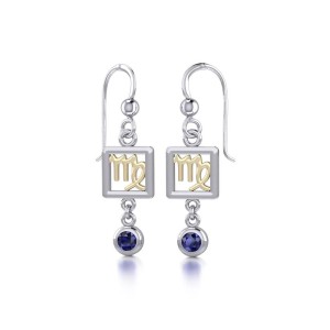 Virgo Zodiac Sign Earrings with Sapphire