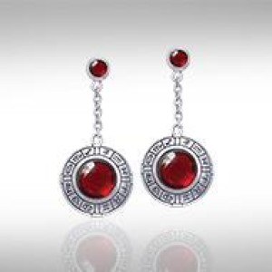 Wheel of the Year Silver Earrings with Garnet