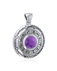 Wheel of the Year Silver Pendant with Amethyst