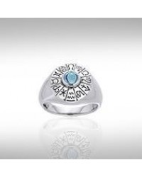 Wheel of the Year Silver Ring with Blue Topaz