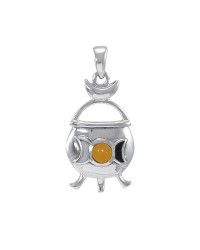 Witches Cauldron Silver & Amber Pendant