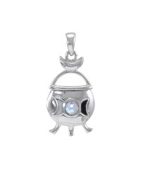 Witches Cauldron Silver & Rainbow Moonstone Pendant