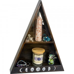 Moon Phase Wood Altar Shelf with Mirror