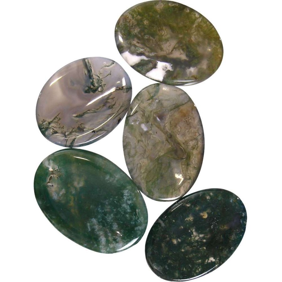 Moss Agate Worry Stone with Pouch 