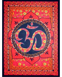 Red Om Lotus Tapestry