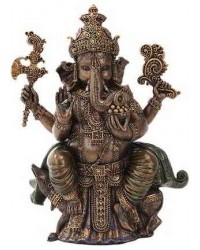 Seated Ganesha Hindu God Bronze 8 Inch Statue