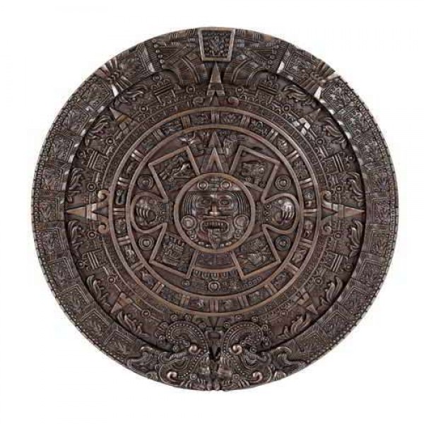 Aztec Solar Calendar Wall Relief Bronze Plaque