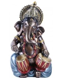 Ganesha with Drums Small Bronze Resin Statue