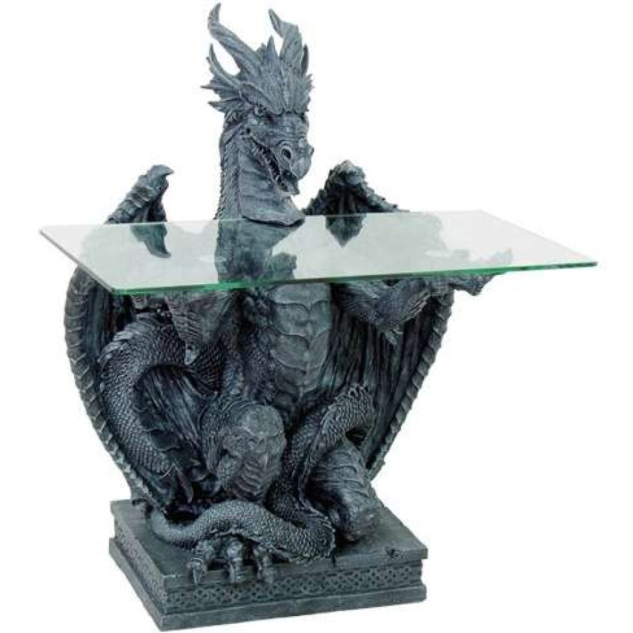 Dragon Gray Sculptural Dragon Table with Glass Top - 33.5 Inches