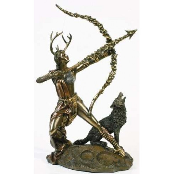 Diana Artemis Greek Goddess of the Hunt Statue with Wolf