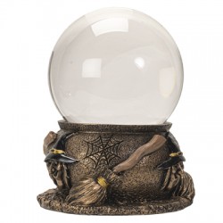 Mystical Witch Gazing Crystal Ball with Cauldron Base