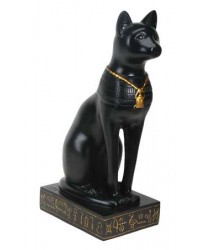 Bastet Black Cat with Scarab Necklace Statue