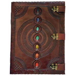 7 Chakra Stones Large Leather Blank Journal - 18 Inches