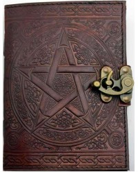 Pentacle Brown Leather Book of Shadows 7 Inch Journal with Latch