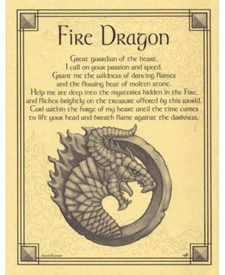 Printed Book of Shadows Parchment Poster - Wicca, Dragons, Fire