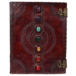 7 Chakra Stones Leather Blank Journal - 13 Inches