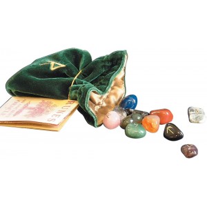 Gemstone Rune Stone Set with Embroidered Bag