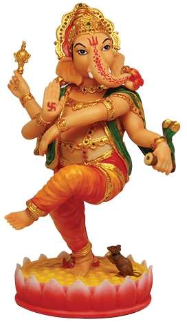 ganesha, the hindu god of wisdom and success has the head of an elephant and 4 arms